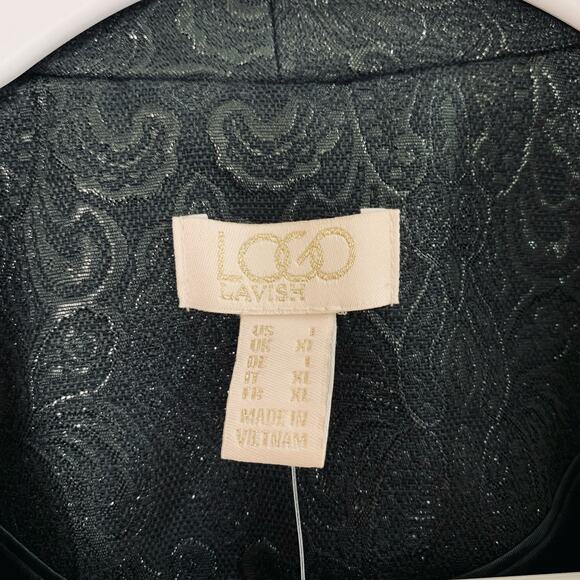 NEW LOGO Lavish Size L Metallic Jacquard Blazer Jacket Black Ruched Sleeve - Picture 11 of 12